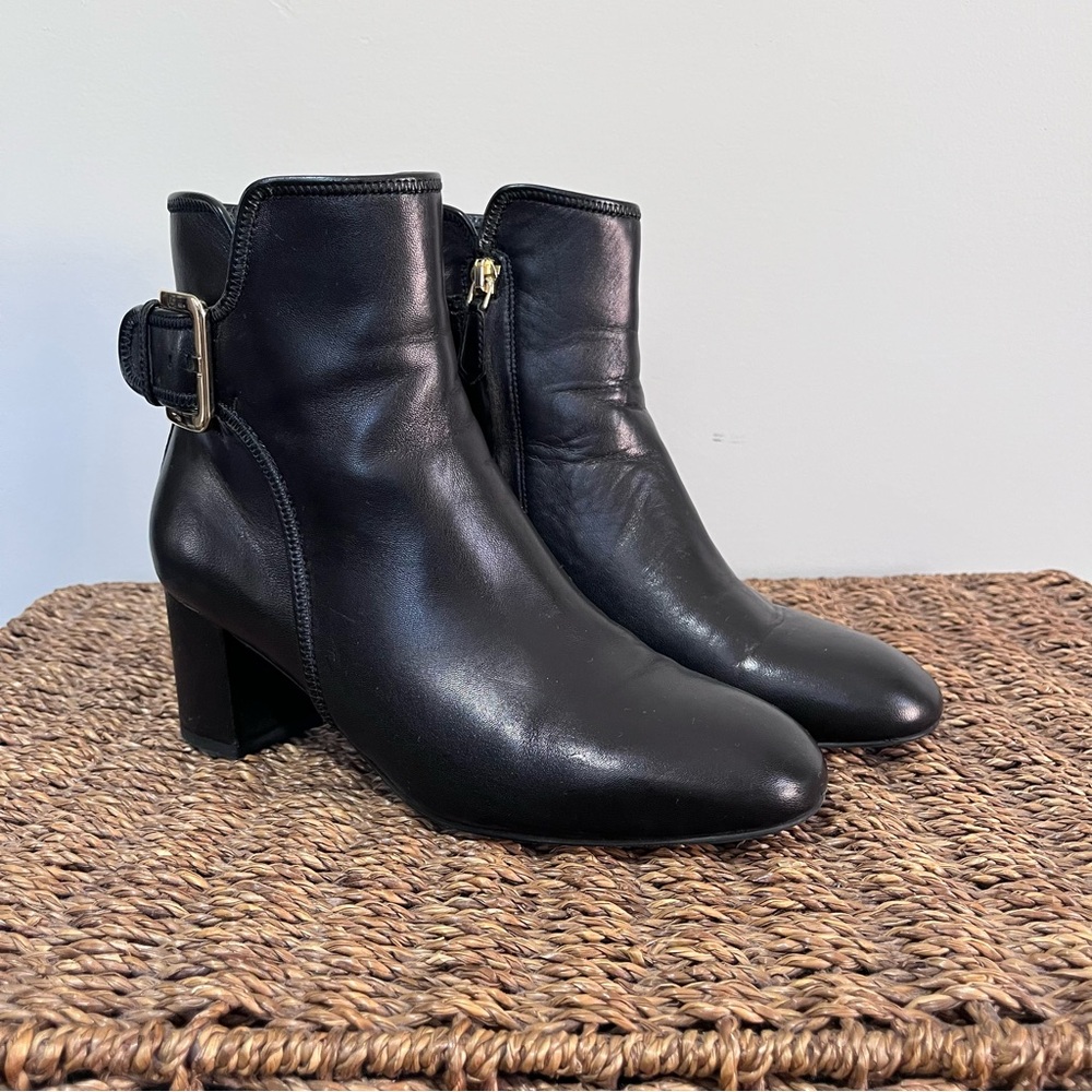 L.K. Bennet Buckle Black Leather Ankle Boot - Size 7